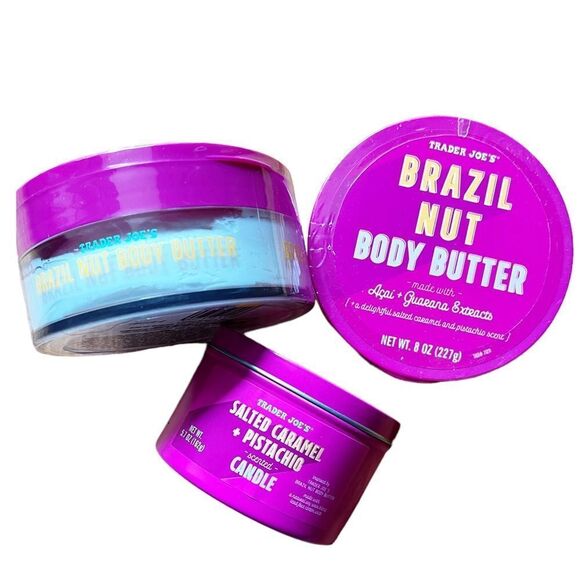 Set of 2 Trader Joe’s Brazil Nut Body Butter & Salted Caramel + Pistachio Candle - Picture 6 of 10